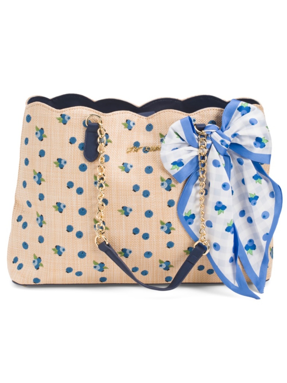 NWT-Betsey Johnson-Blueberry🫐Embroidered-Large XO Tote-Woven Straw-Natural-$118 - Picture 13 of 16